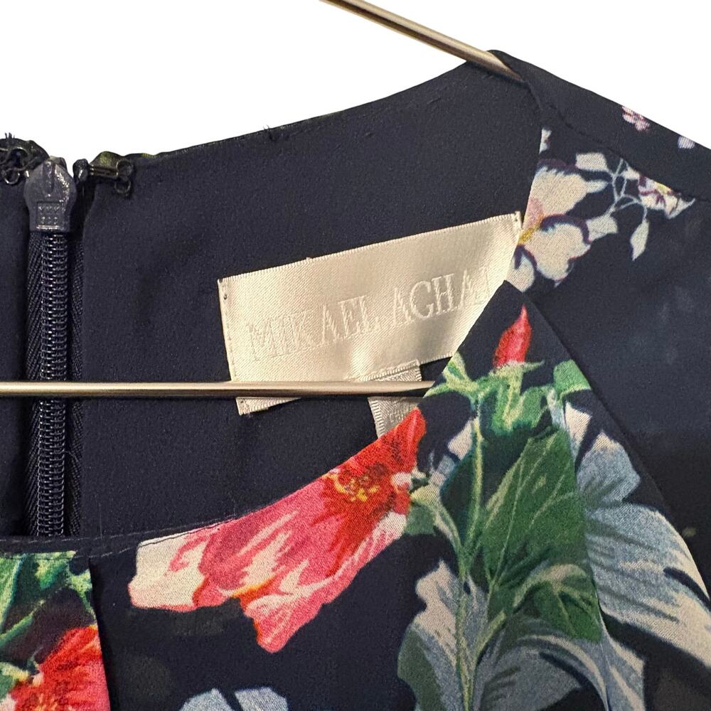 Mikael Aghal  Womens NEW Navy Floral Midi Length Dress 4 - Picture 7 of 8